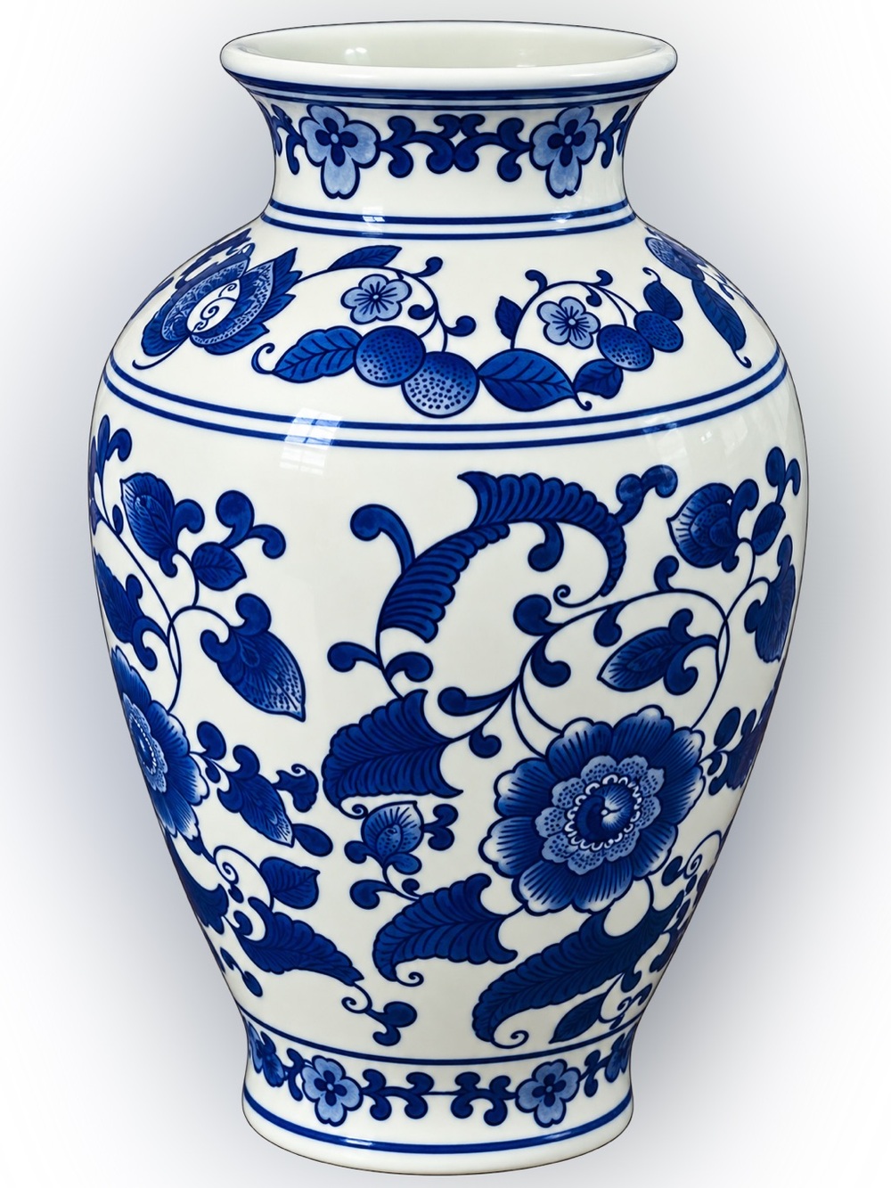Blue and White Floral Porcelain Vase - Classic Home Art